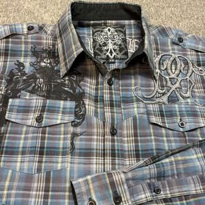 ROAR Mens Plaid Long Sleeve Button Up Shirt Resilience Embroidered Sz XL